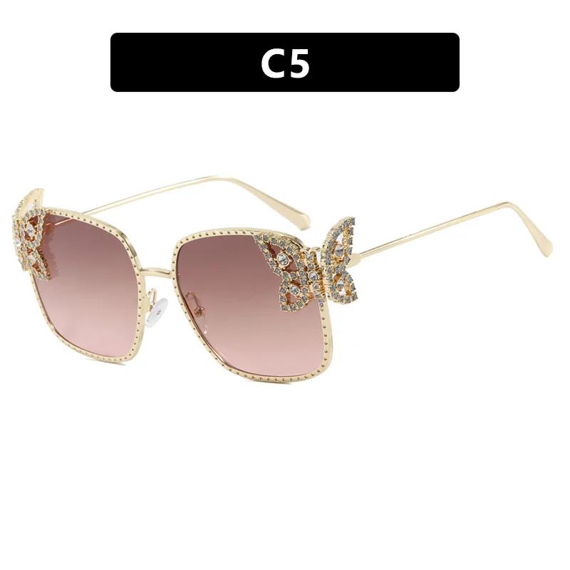 Square Large Frame Sunglasses with Butterfly Design Luxurious Diamond Inlay Exquisite Metal Frame Sunglasses Punk Women Shades