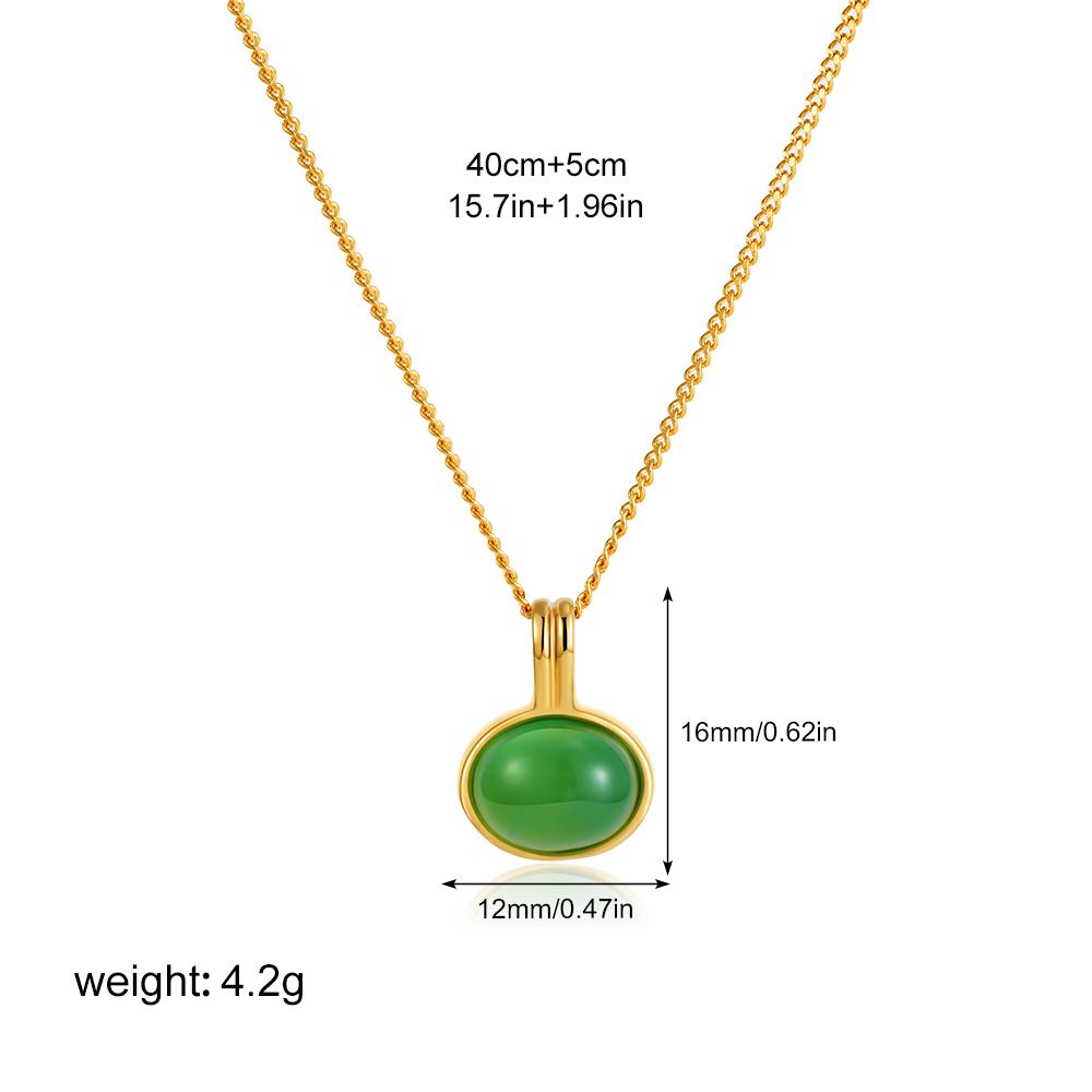 

Vintage Oval Green Natural Stone Pendant Necklace for Women Girl 18K Gold Plated Stainless Steel Necklace Trendy Jewelry