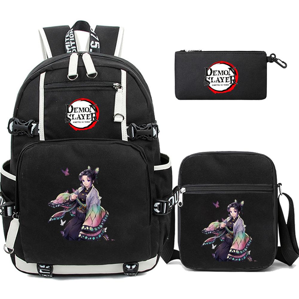 3Pcs/set Cartoon Demon Slayer Printed Backpack Large Capacity Bookbag Student School Bag Outdoor Laptop Travel Bag