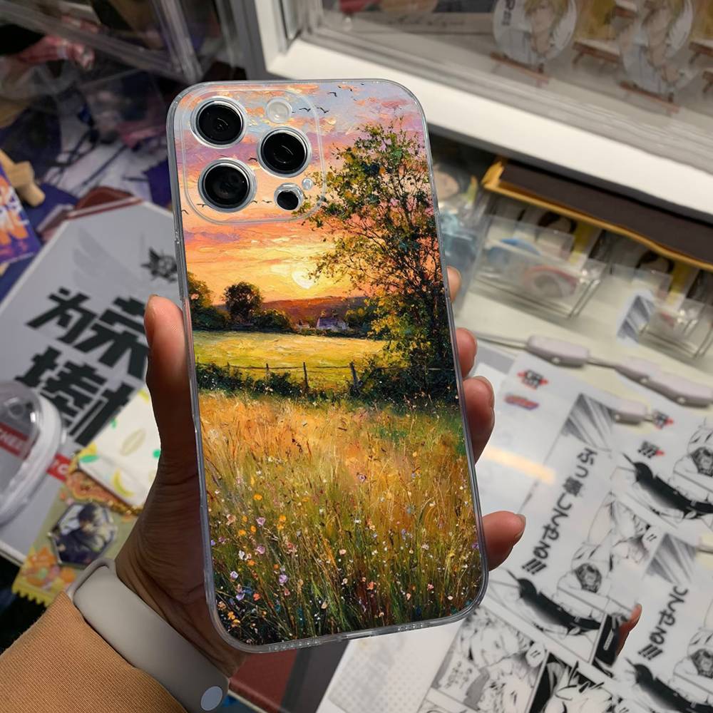 Floral Pattern Blue Flower Sea Cover Phone Case For iPhone 17 16 15 14 13 12 11 Pro Max Plus Mini Clear Soft Shell Thin Tpu