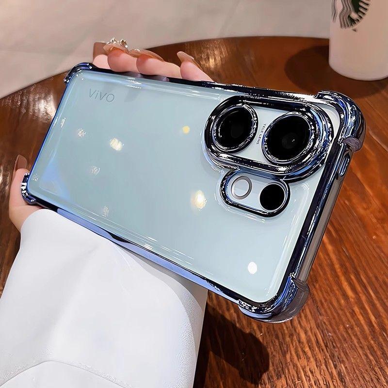For VIVO V60 Case Fashion Transparent Electroplating 360° Rotating Stand TPUS Skin-friendly Anti-drop Cover For VIVO S30 Funda