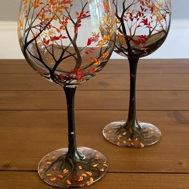 Vier Jahreszeiten Bäume Weingläser Kelch Kreativ Bedruckt Rundes Glas für Wein Bier Cocktail Großes Fassungsvermögen Glasbecher Geschenk