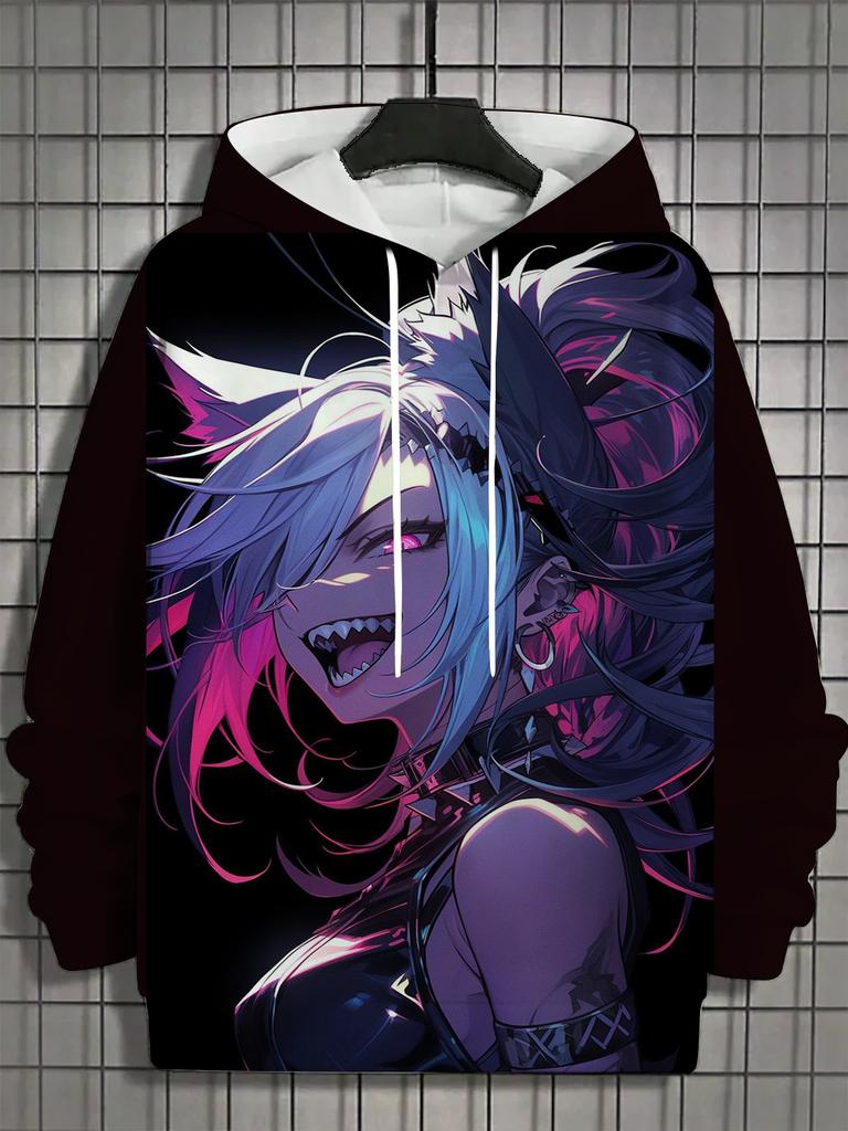 Vintage Herren Hoodie 3D-Druck Nymphet Tops Cartoon Mädchen Grafik Langarm Hoodie Mode Herren Oberteil Übergroße Streetwear T-Shirts