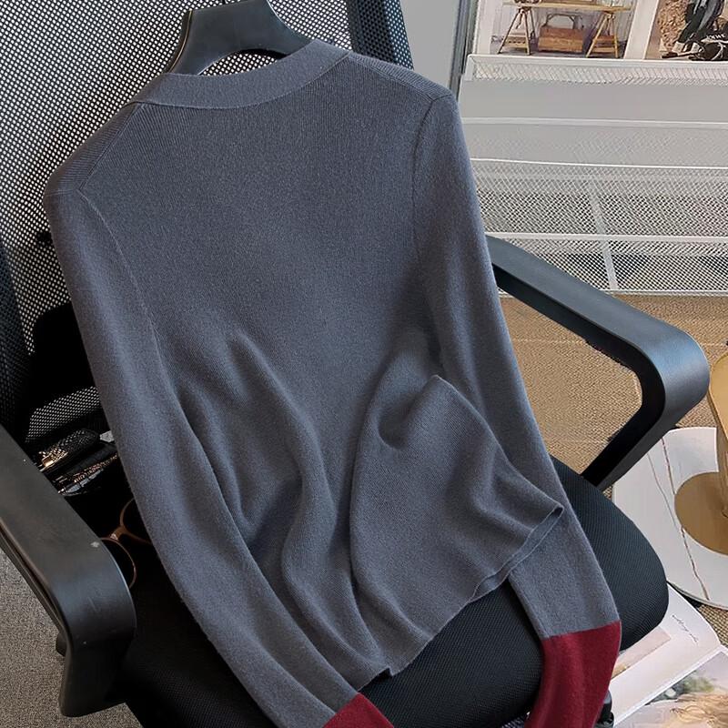 Women's Wool Blend V-Neck Color-Block Knit Cardigan