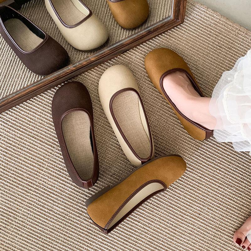 Vintage Mary Jane  shoes big head knitted soft sole breathable flat bottom versatile shallow mouth single shoes  Doudou shoes