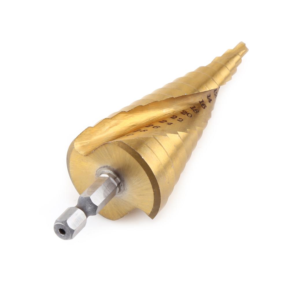1pc High Speed Steel Titanium Coated Step Drill Bit Spiral Flute Hex Shank Power Tools 432mm