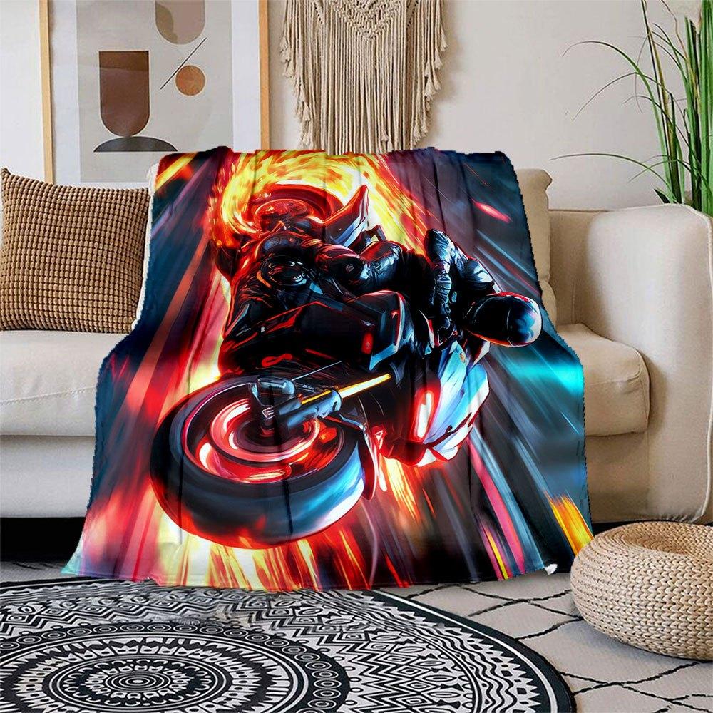 Flaming Speed: Motorcycle Art Print Blanket Flannel Throw Blanket for Sofa, Bed, Travel, Camping, Office, Couch, Chair, And Bed Gift for Ch 150x180cm