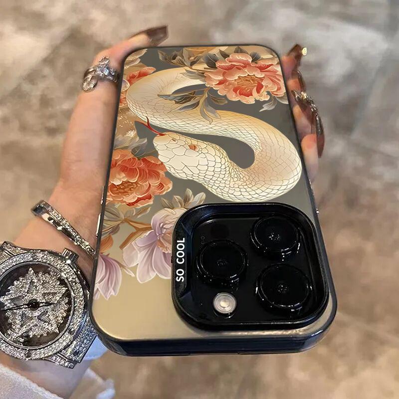 Luxury Snake Year Anti-drop Armour Case For iPhone 16 15 Pro Max 15 14 13 12 11 Pro X XR XS 7 8 Plus Lens Protect Plating Cover
