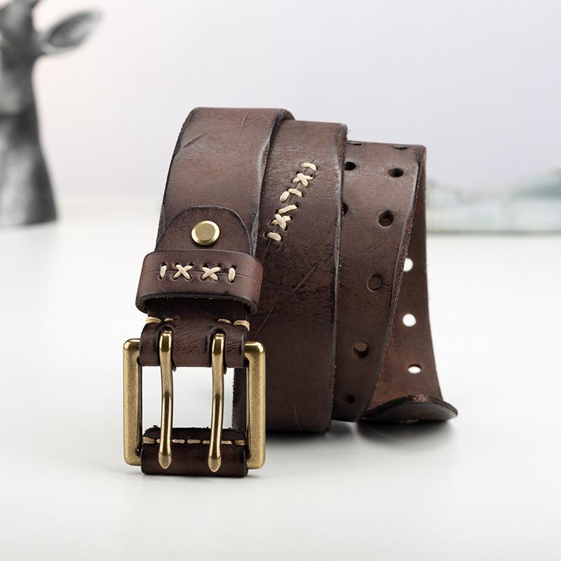 Retro Trend Personality Belt Men'S Genuine Leather Handmade First Layer Cowhide Men'S Jeans Belt Casual Jeans