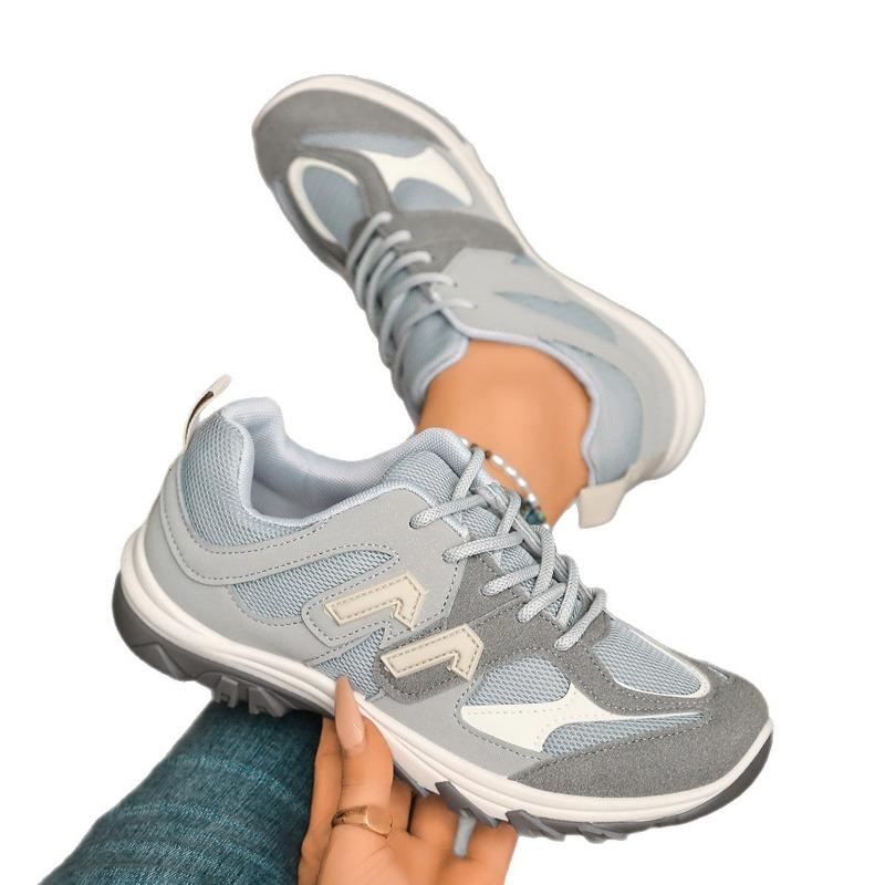 Color matching running shoes women's large size autumn new lace-up platform casual and comfortable sports shoes