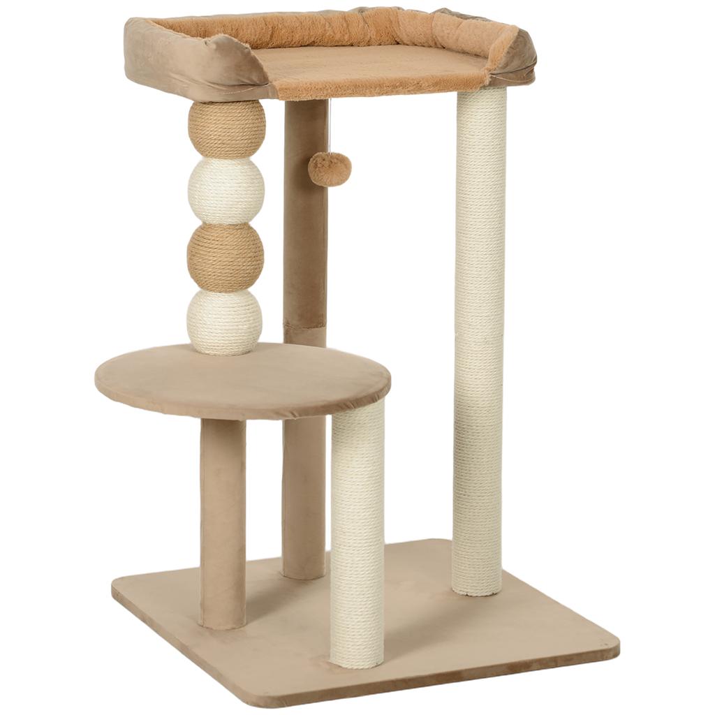 Cat Tree with 2 Levels, Play Ball, Scratching Posts, Scratching Balls, up to 7 kg, 56 x 54 x 86 cm, Brown
