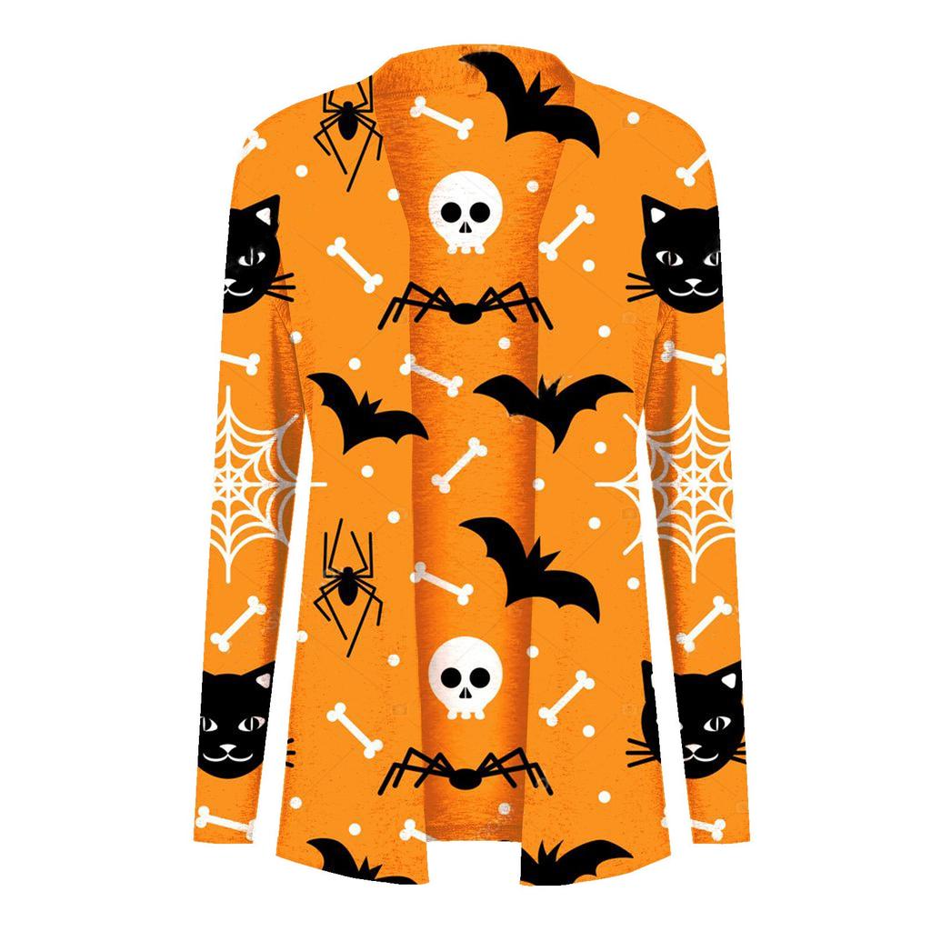 Fashion Women's Halloween  Cat  Print Long Sleeve Cardigan Jacket
