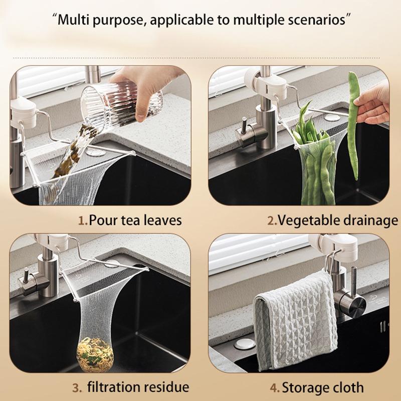 Multifunction Sink Strainer Drain Sink Filter Shelf Plastic Rotatable Sink Rack Anti-Blocking Strainer 1Pc Rack&50Pcs Filter Bag