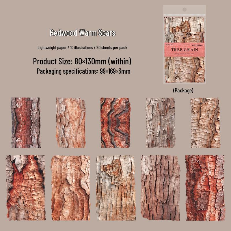 

Beautiful Day Tree Grain Retro Texture Paper Series: 6 Types for Journaling & Collage