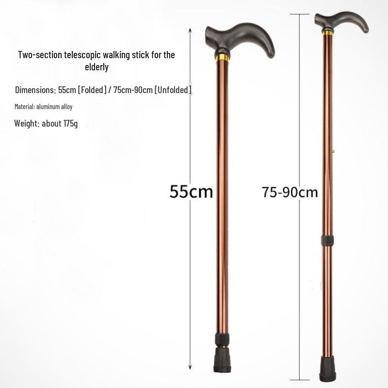 Adjustable 2-Section Aluminum Walking Stick for Elderly - Telescopic Hiking Cane with 6 Gear Settings