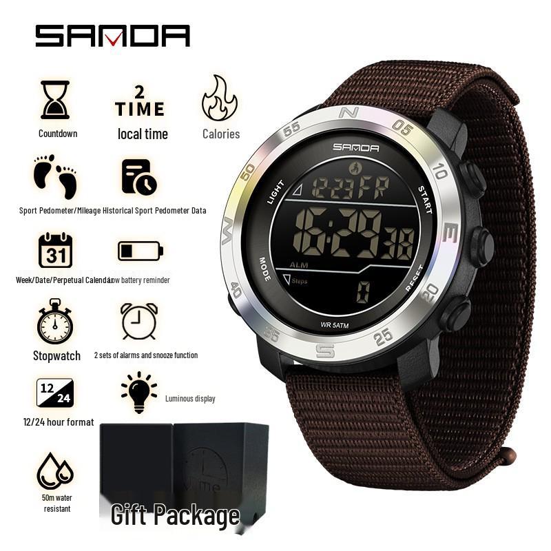 SANDA Unisex Sports Watch: Perpetual Calendar, Alarm, Dual Time Zones, Pedometer.