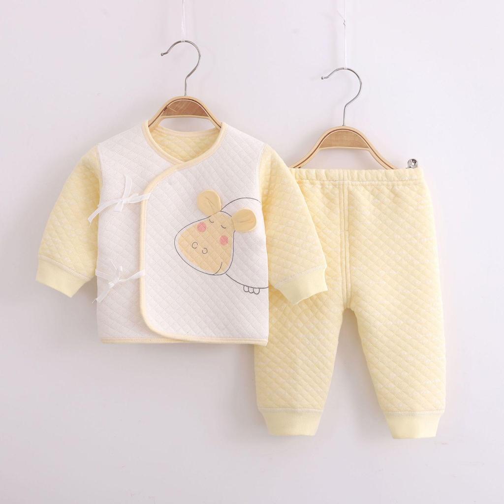 Three-Layer Warm Baby Pajama Set: 0-3 Month A-Class Cotton Monk Suit (Two-Piece)
