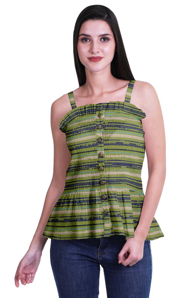 Moomaya Casual Shoulder Strap Flared Hem Cotton Slub Printed Women Summer