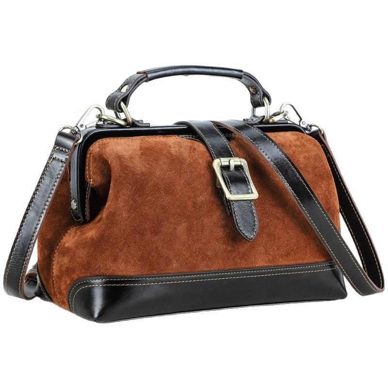 High Silk Shiny Cow Anti Fur Iron Hinge Women's Handbag Dual-use Doctor's Bag Genuine Leather Crossbody
