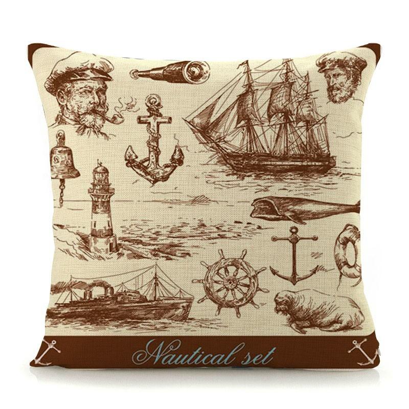 Mediterranean Lighthouse Ocean Sailing Print Home Decorative Cushion Cover Cotton Linen Pillow Case For Sofa Bed Chair 45X45Cm