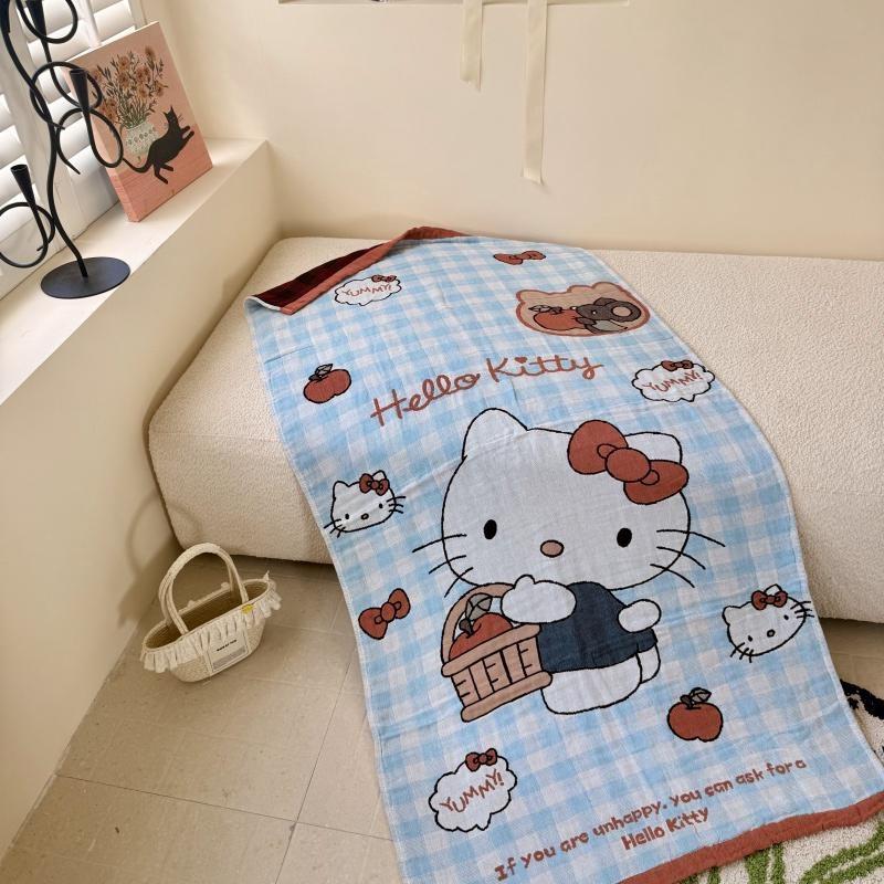 Four-Layer Yarn-Dyed Cotton Pure Cotton Washed Gauze Bath Towel Cartoon Cute Soft Skin-Friendly Breathable Durable 75X150Cm