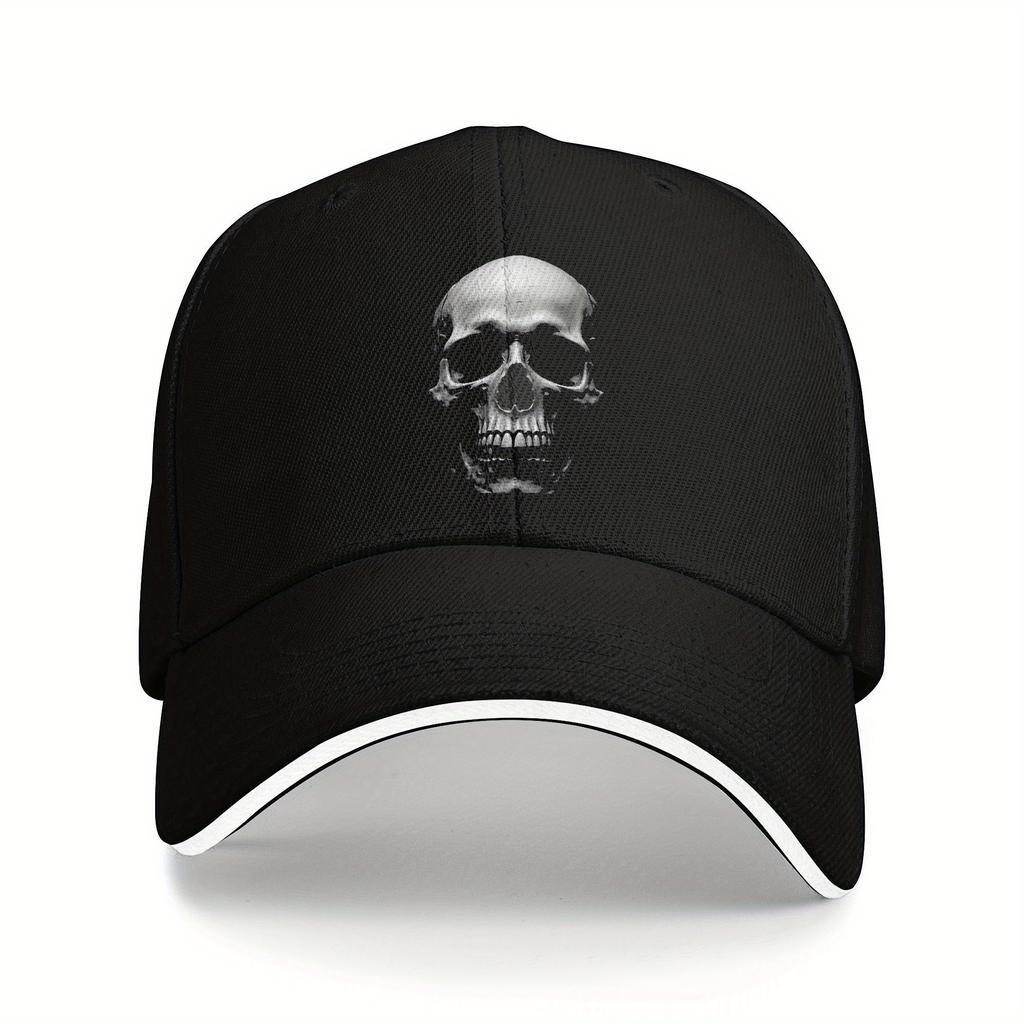 Skull Graphic Baseball Cap Polyester Outdoor Adult Unisex Adjustable Black Hat