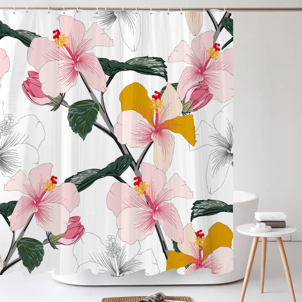 Elegant Flowers Shower Curtain 3D Print Floral Bathroom Curtain Polyester Bath Curtains Room Decor Curtain Washable With Hooks