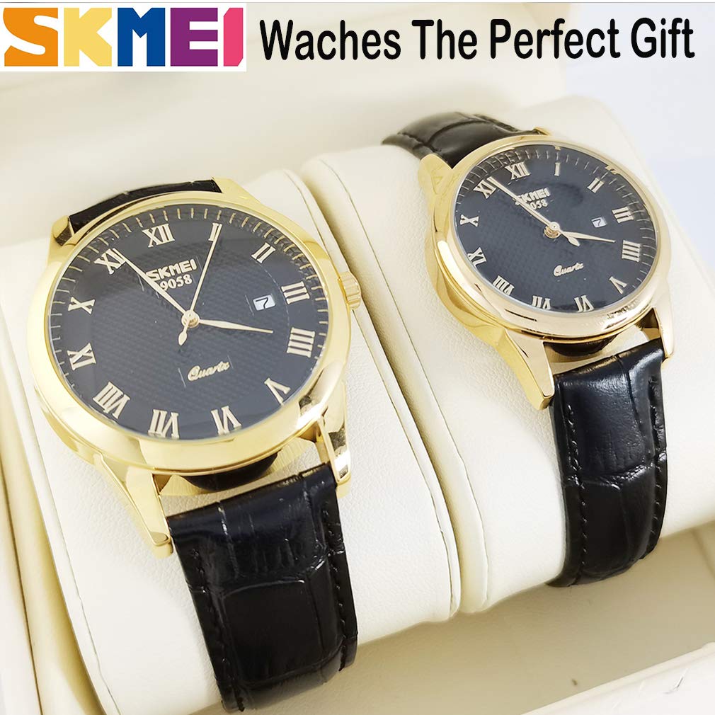 Beliebte Uhren für Männer und Klassisches schwarzes Leder und Perfekt als Geschenk für oder jede besondere SKMEI Damen-Paar-Uhr. Armband, wasserdicht, luxuriös.
