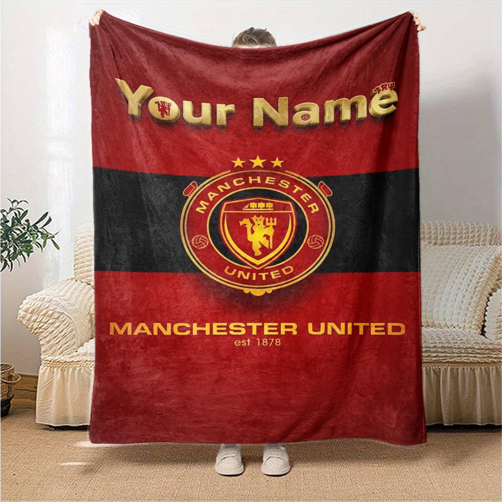 Name Custom Manchester United Fc Print Flannel Blanket High Quality Warm Comfortable Cover for All Seasons Perfect for Gifts Home Decor