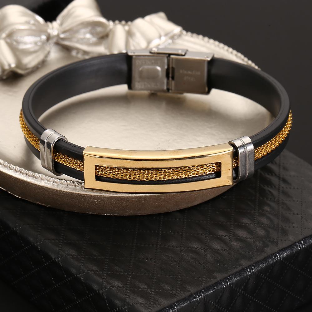 Men's Gold Chain Stainless Steel & Silicone Bracelet, Cross-Border Style