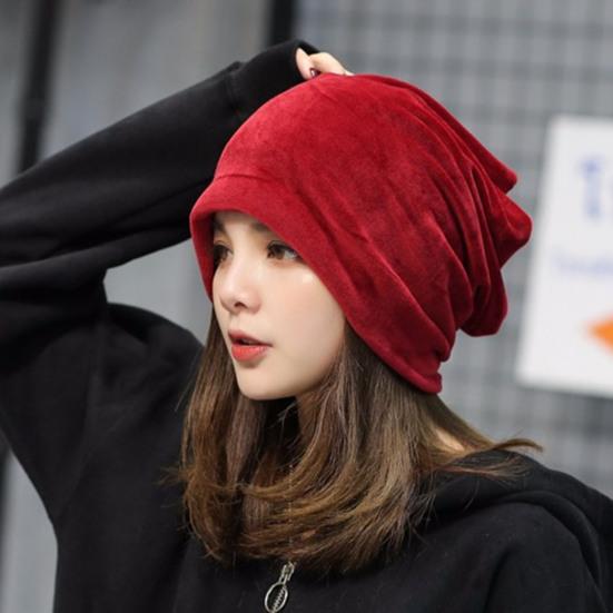 Women Beanie Hat Elastic Soft Solid Color Baggy Slouchy Keep Warm No Brim Plush Women Winter Beanie Fashion Accessories