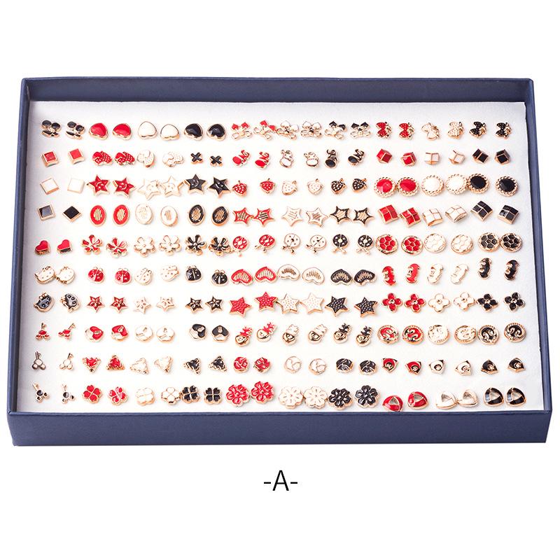 Korean 100-Pair Plastic Boxed Earrings Set - Soft Clay Drip Design, Diamond Glue Needle, Anti-Allergic.