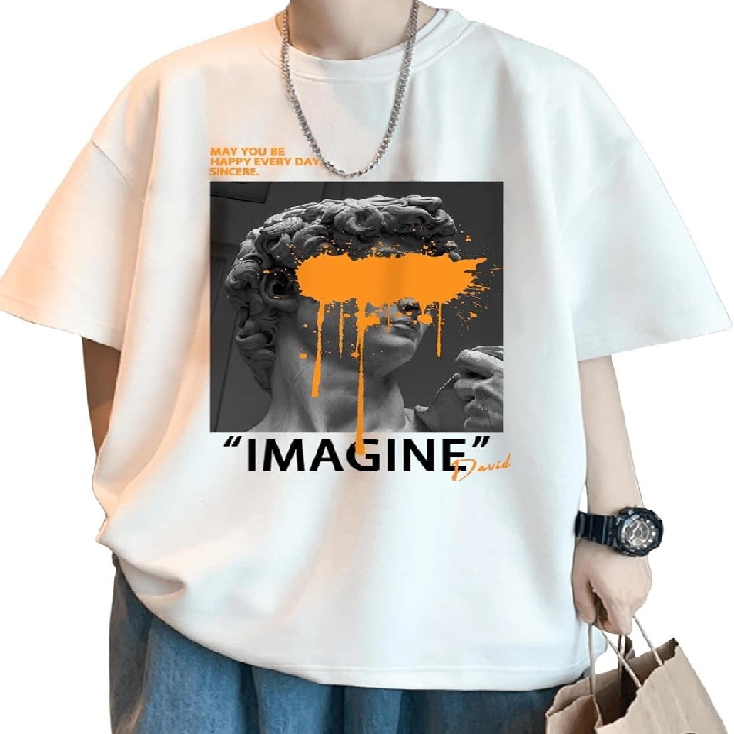 SOLY HUX Мужские футболки с принтом Фигура Буква Принт Короткий рукав Дизайнерская футболка Летние Топы XXXXXL белый