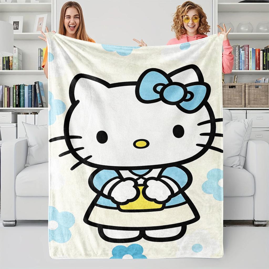 Hello Kitty Flannel Throw Blanket, Cute Cartoon Soft Warm Fleece Blanket for Sofa, Bed, Travel, Camping, Kids & Home Decor