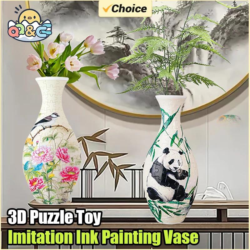 Non-Toxic Puzzle Flower Vase Panda 3D Porcelain Design Made Plastic Home Decoration And Flower Arrangement Housewarming Kids Toys Gifts