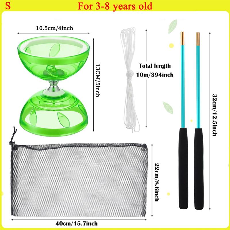 Chinese Diabolo with Triple Bearings, 3-Bearing Diabolo Green Chinese Yo-Yo Professional Circus Spinning Toy with Hand Sticks
