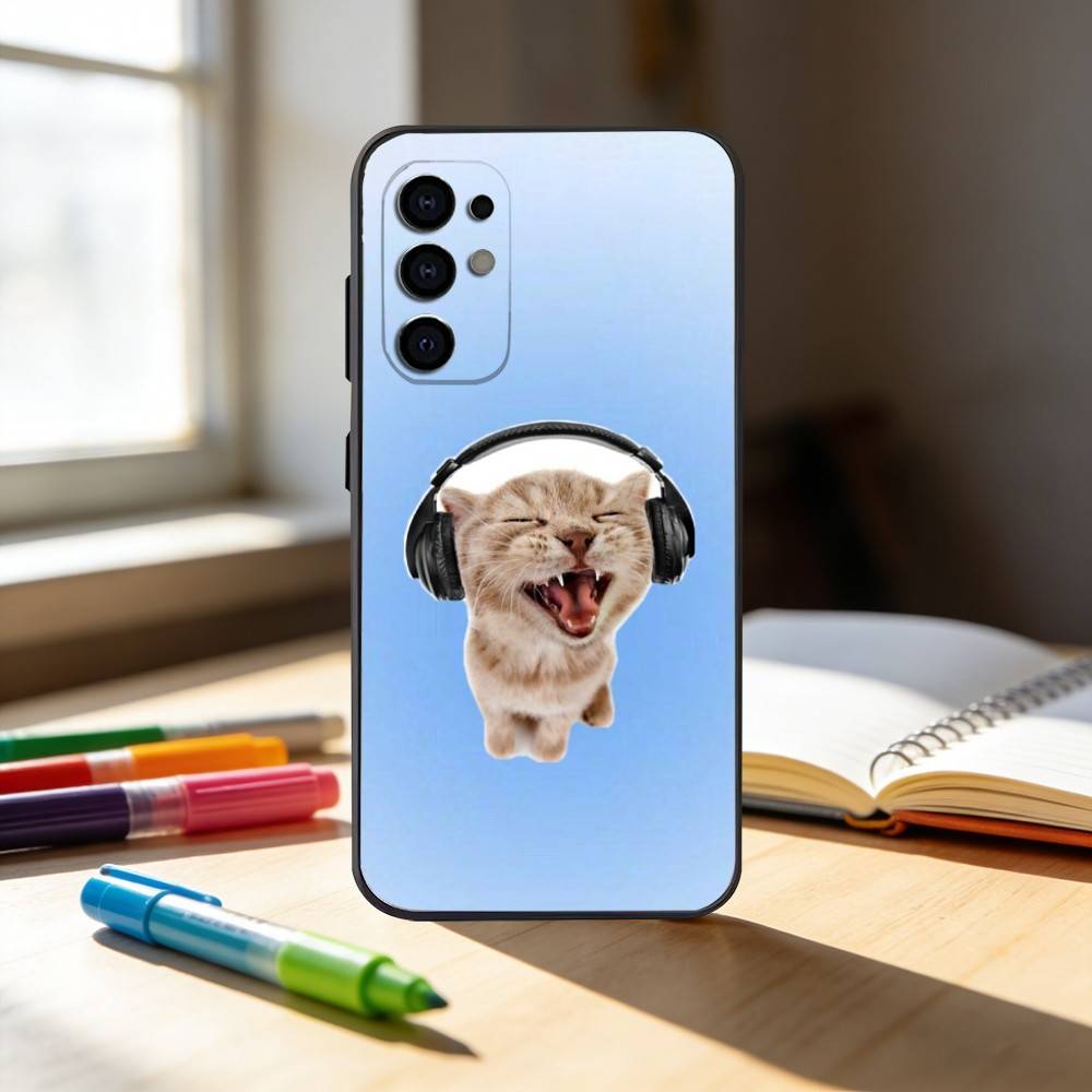 F-Funny C-Cute Cat Phone Case For Samsung S25,S24,S21,S22,S23,S30,Ultra,S20,Plus,Fe,Note,10,9,5G Black Cover
