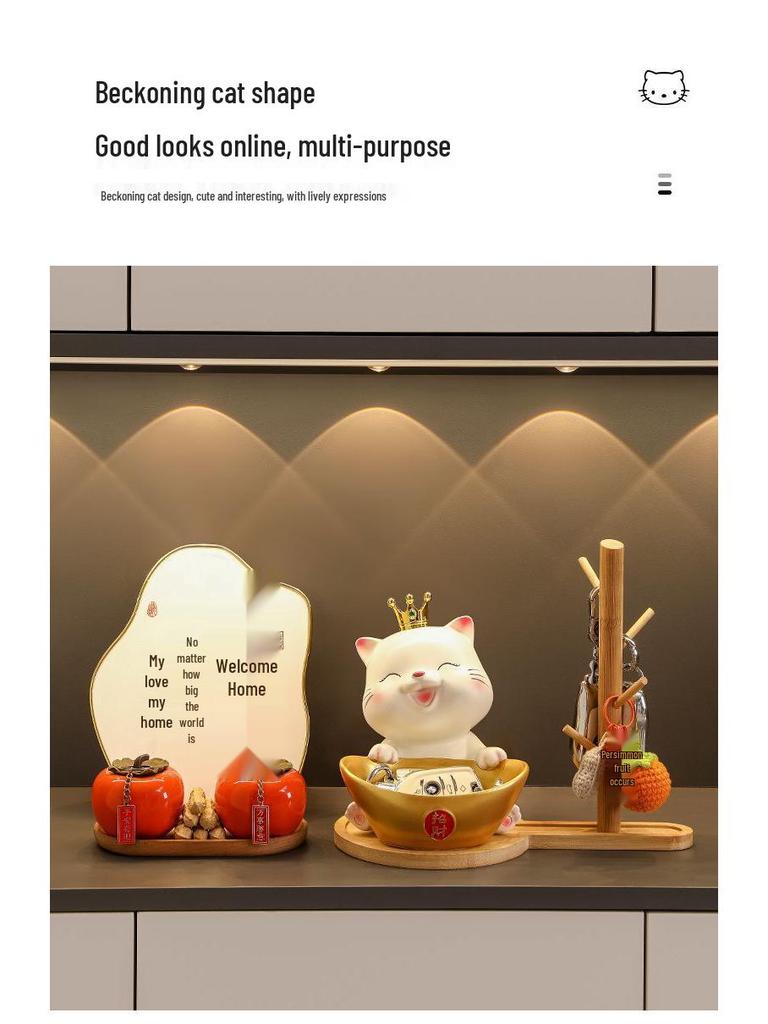 Lucky Cat Key Organizer Ornament for Entryway, Living Room, or Shoe Cabinet - Perfect Home Decor and Housewarming Gift.