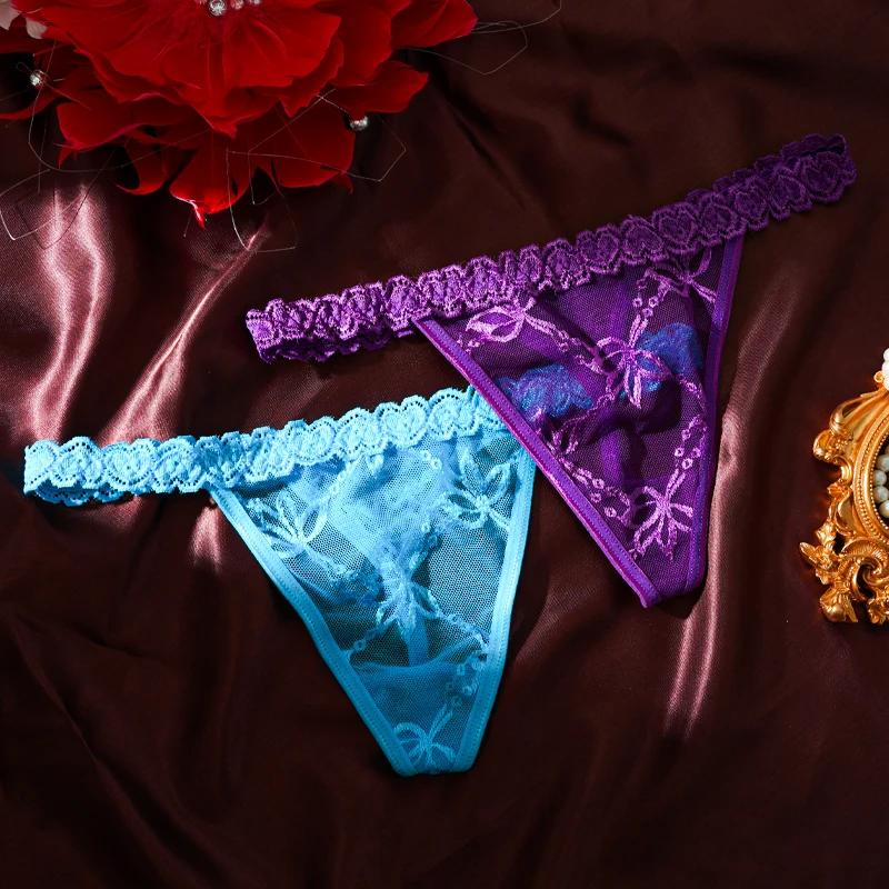 Sexy G String Underwear Women Perspective Panties Low Waist Briefs Female Hollow Out Lingerie Solid Color Thongs