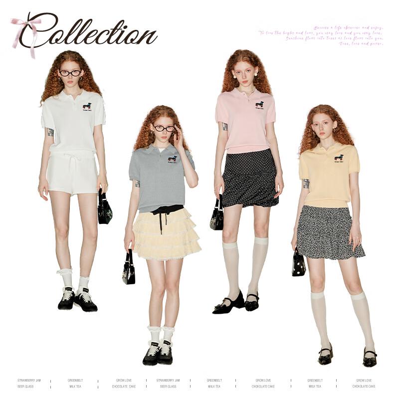 GREEN BELT Puppy Embroidered Knit Short-Sleeve Polo Shirt