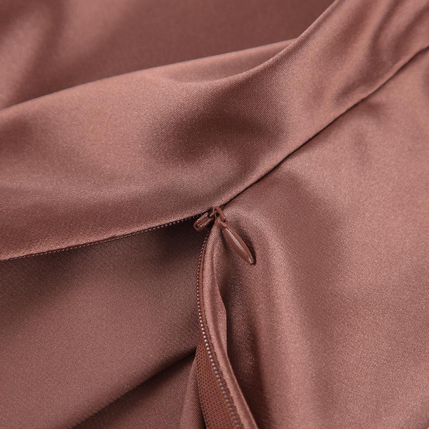 2024 Frühling Retro Brauner Satin Midi Rock für Damen - Europäische & Amerikanische Büro-Mode