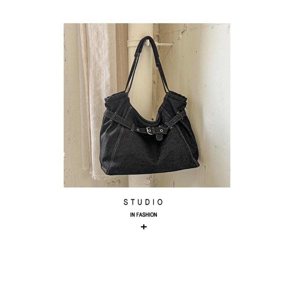 Women Vintage Pleated DenimTote Bag for Daily Commute