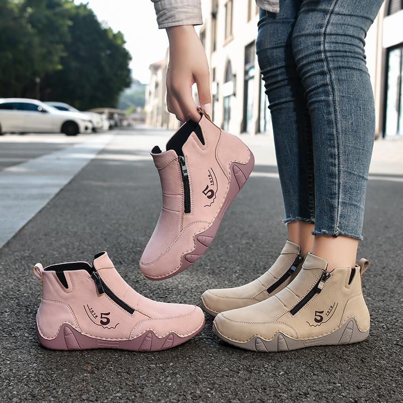 Women's High-top Casual Sneakers Handmade Leather Shoes Ankle Boots Spring & Autumn