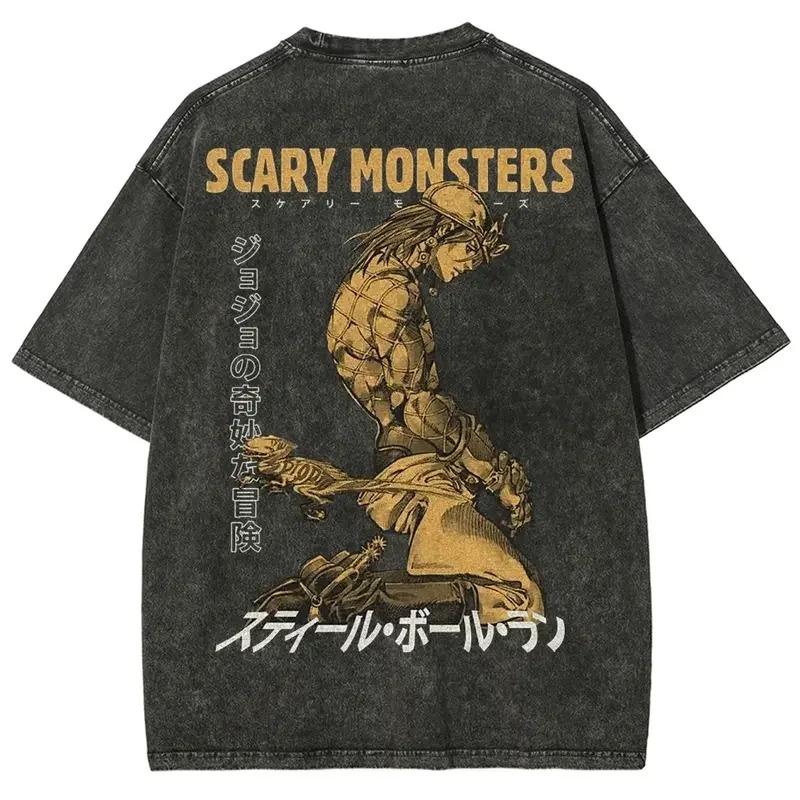 Anime JoJo's Bizarre Adventure Dio Print Tshirt Men Short Sleeve Clothing Washed Cotton Tee Retro Manga T Shirt Harajuku T-shirt Female Male Tee Shirt