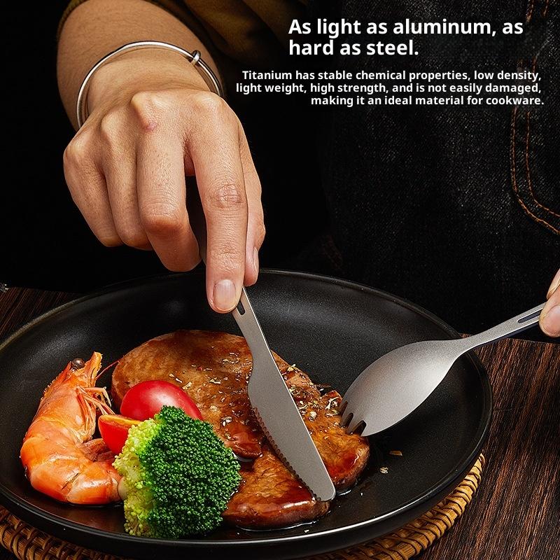 2 In 1 Outdoor Titanium Spoon Camping Tableware Portable Bottle Opener Camping Picnic Dinner Spork Fork For Travel Backpacking