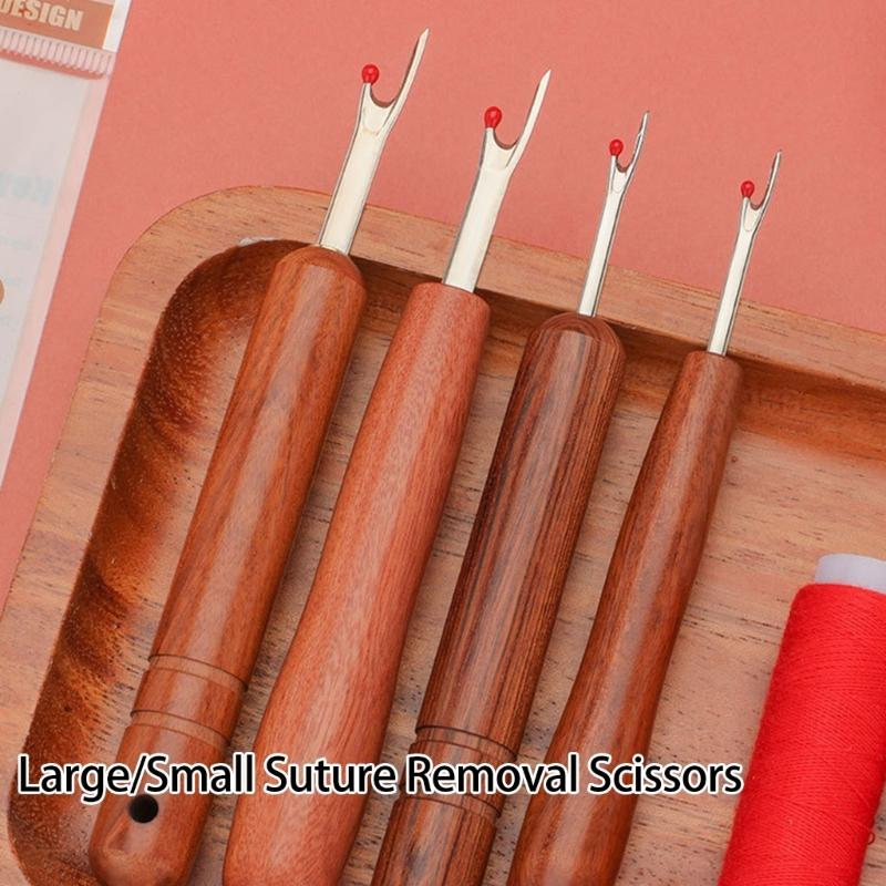 Pack of 4 Crosses Stitching Seam Ripper Featuring Wood Handle for Thread Removal and Comfortable Ergonomic Grip