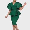 African Style Elegant Solid Color Ruffle Party Dress