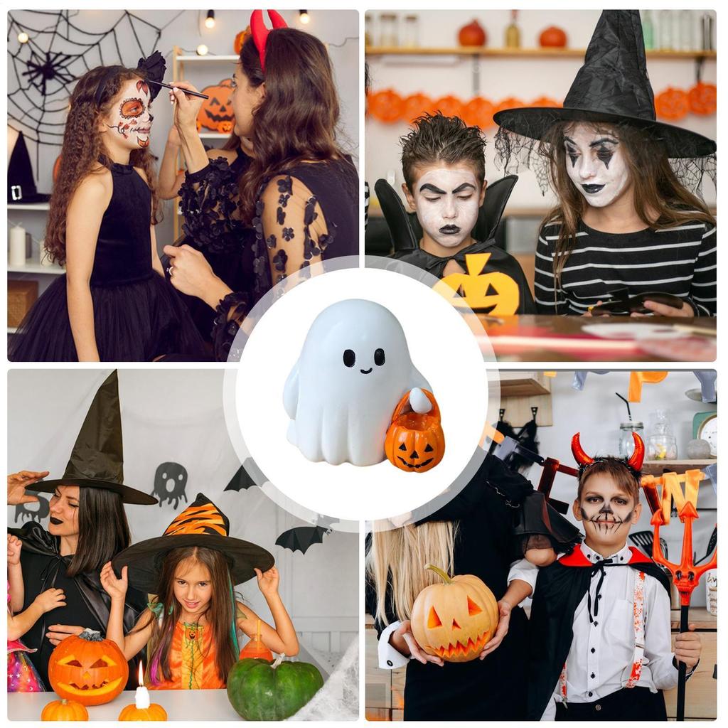 Ghost Pumpkin Figurine Halloween Miniature Figurines Mini Lovely Cartoon Pumpkin Ghost Ornaments Home Office Desk Decor