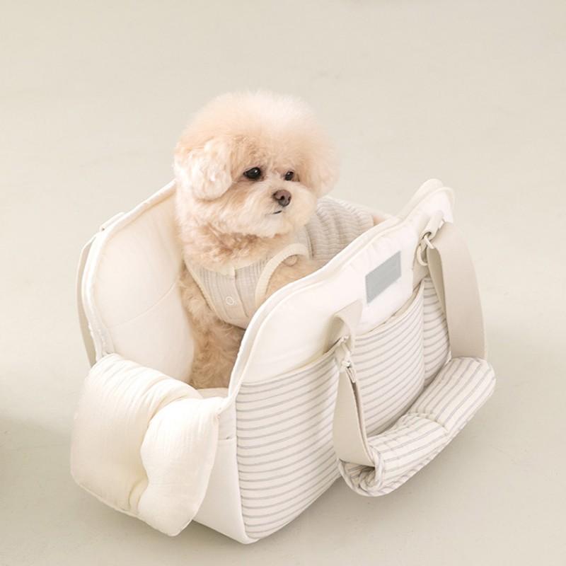 Portable Pet Carrier Bag Cats Dogs Winter Warm Breathable Mesh Striped Shoulder Handheld Travel