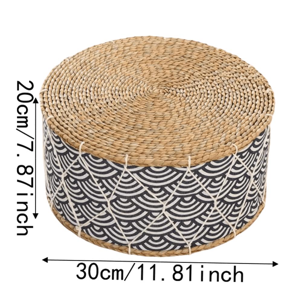 Hand-Woven Floor Cushion Round Shape Ottoman Stool Rustic Style Woven Stool  Living Room